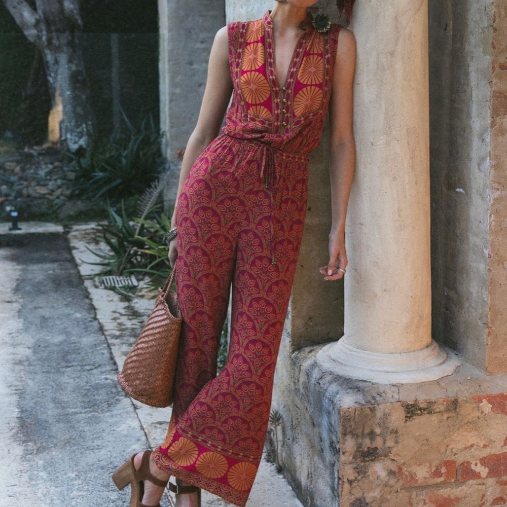 *sold* Nine Lives Bazaar Magnolia Jumpsuit in Ruby